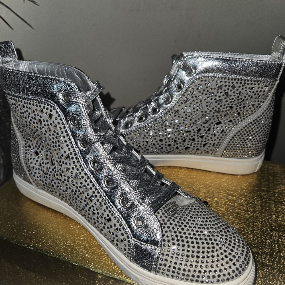 Rhinstone Silver High-Top Sneakers. Worn One Time. Excellent Condition.